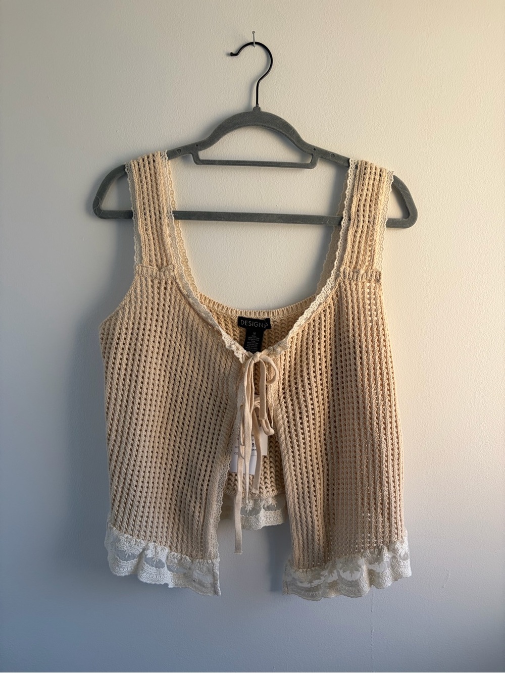 Lace-Hem Cream Crochet Tie-Front Camisole
